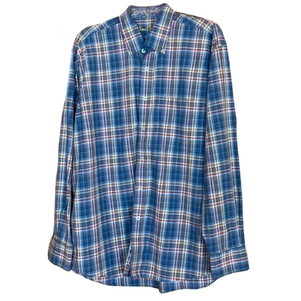 Alan Flusser long sleeve blue plaid shirt Size Large